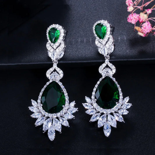 Bridal Jewelry Zirconia Oval Cut Claw Setting Drop Earrings Platinum Plated Alloy Geometric Trendy for Women Wedding Gift