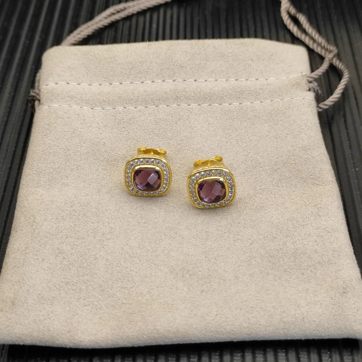 Gemfiori FASHIONISTA DY High-Quality Silver-Plated 7mm Square Diamond Stud Earrings. Gold-Plated 7mm Colored Gemstone Stud Earrings. Jewelry
