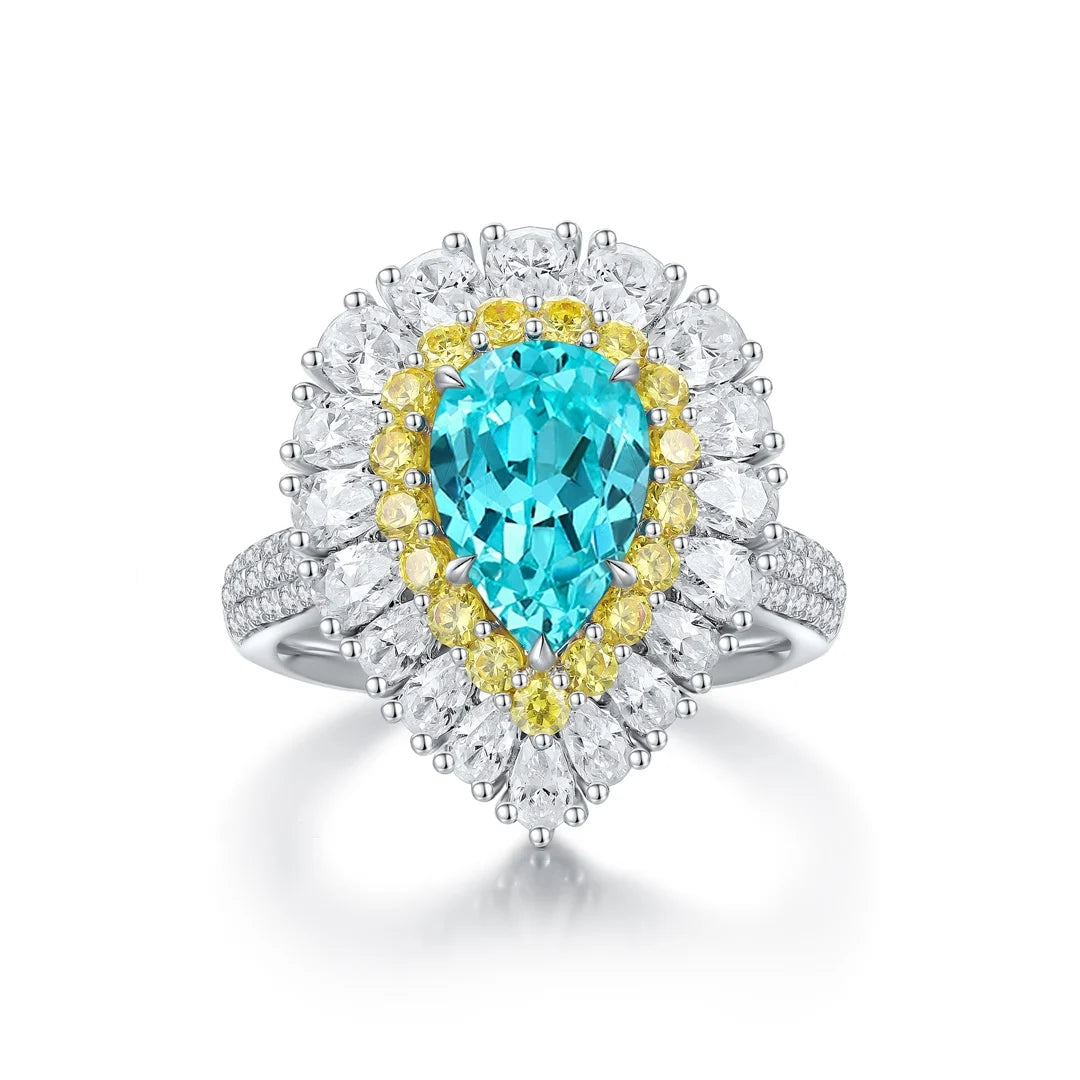 Gemfiori Bridal Jewelry Set for Women Ring Necklace Earrings Lab Grown Paraiba Vintage Jewelry for Engagement Wedding Party Gift Idea