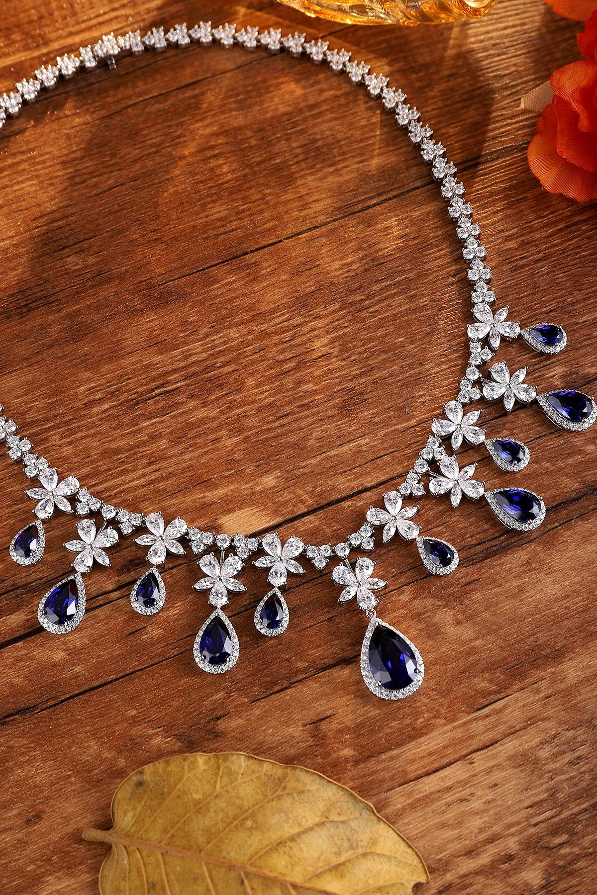 Gemfiori Luxury Design Lab Grown Sapphire Jewelry S925 Rhodium Plated Women Gemstone Party Engagement Necklace Customized Gold Acceptable