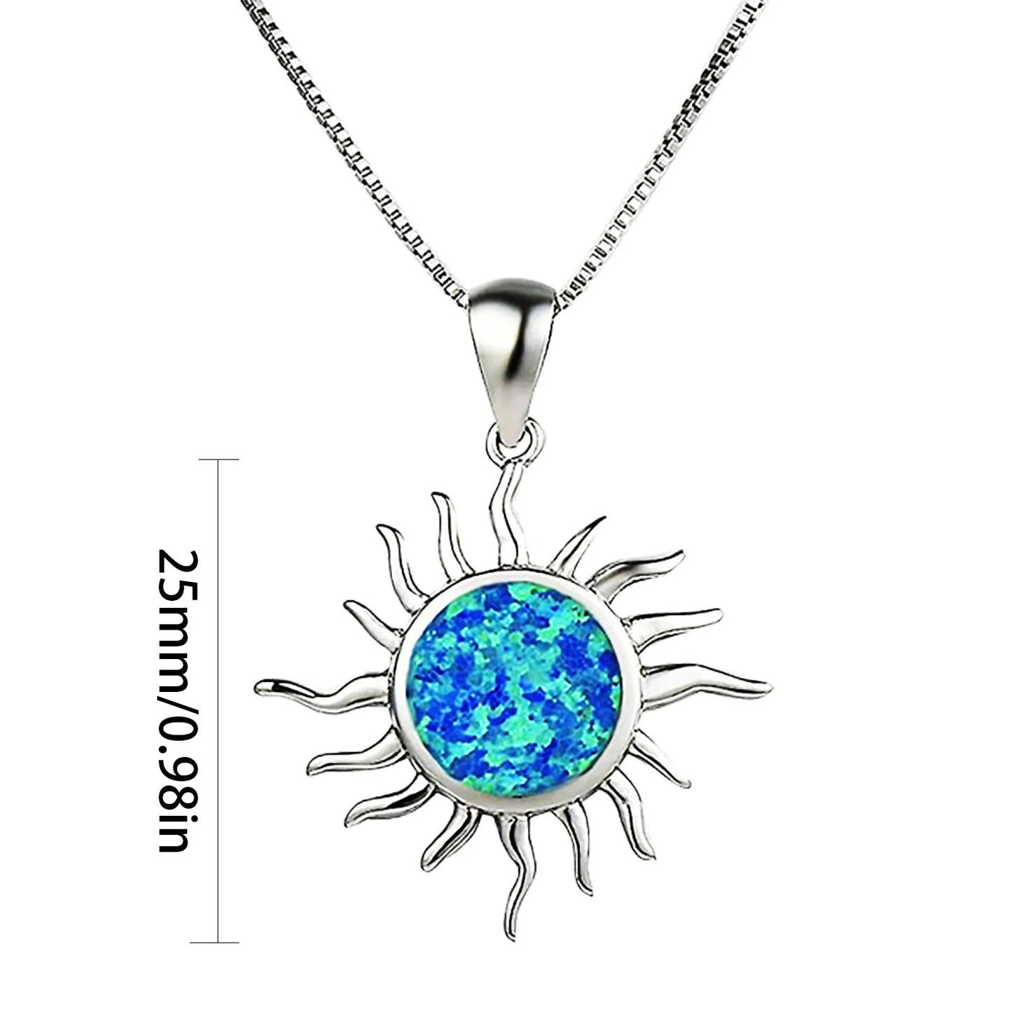 Aobao Christian Copper Silver Plated Minimalist Sun Pendant Opal Inlay Link Chain Sweater Necklace Gift Wholesale
