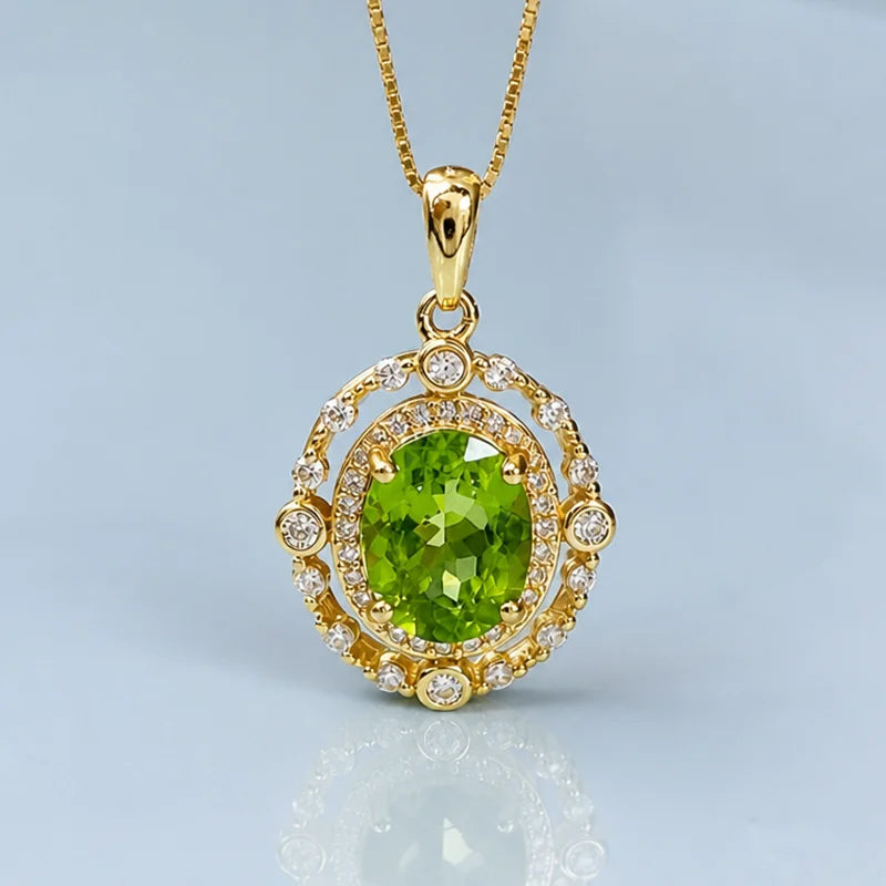 Gioiellieri Peridot Pendant Necklace 925 Sterling Silver Natural Gemstone Jewelry for Women Elegant Shimmering Olive Green Color Style