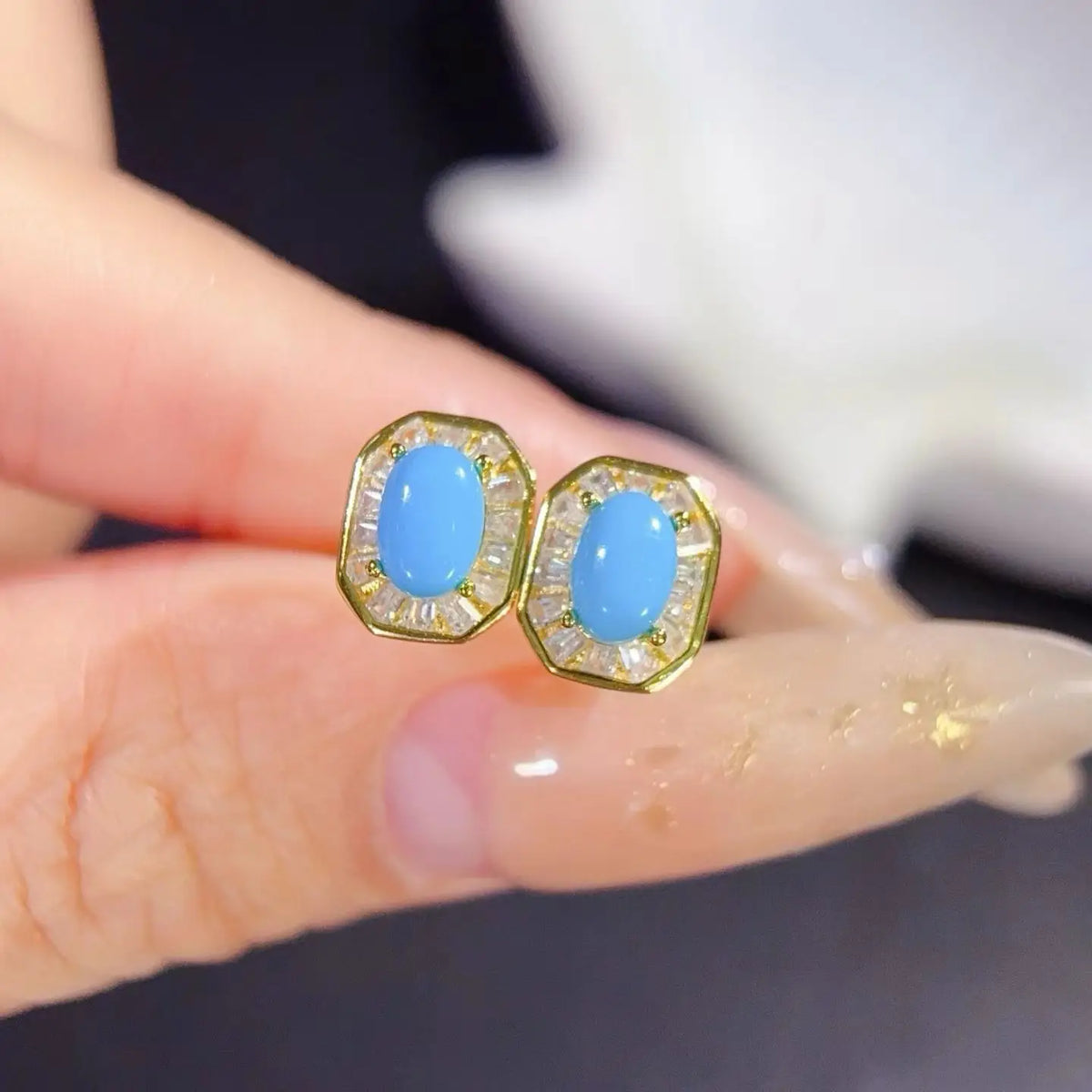 Gioiellieri Natural Turquoise Earrings 925 Sterling Silver December Birthstone Fine Jewelry Set for Women Sky Blue Cabochon Stud Dangle