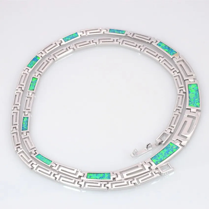 Aobao Christian Minimalist Geometric Silver Plated Copper Alloy Opal Link Chain Sweater Necklace for Women Gift
