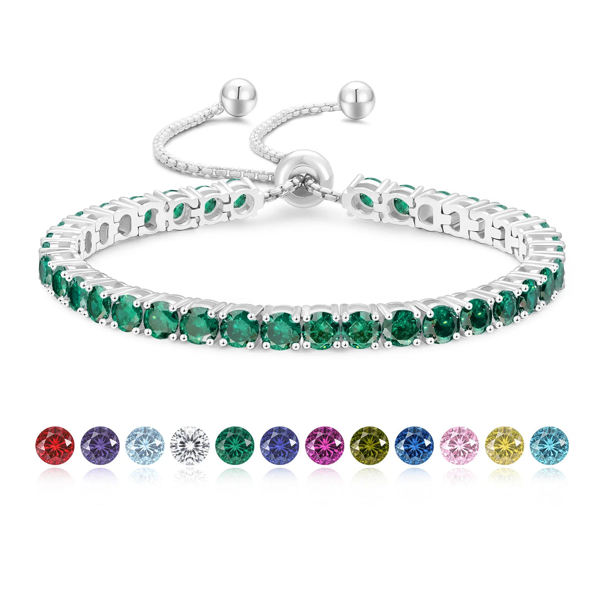 ArtistA Colorful Birthstone Bracelet Women Mom Wife Birthday Adjustable Chain Jewelry Gifts 14K Gold Plated Classic Bolo Tennis Bracelet