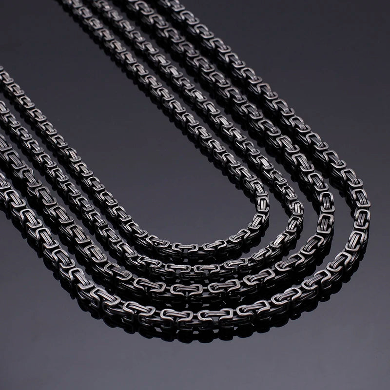 REBEL VIKING Matte Black Byzantine Chain Necklace – 316L Stainless Steel Men's Vintage Dark Chain