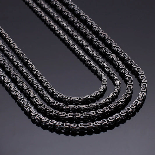 KALEN 4mm 5mm Matte Black Byzantine Chain Necklace Men Vintage Black Stainless Steel Male Jewelry