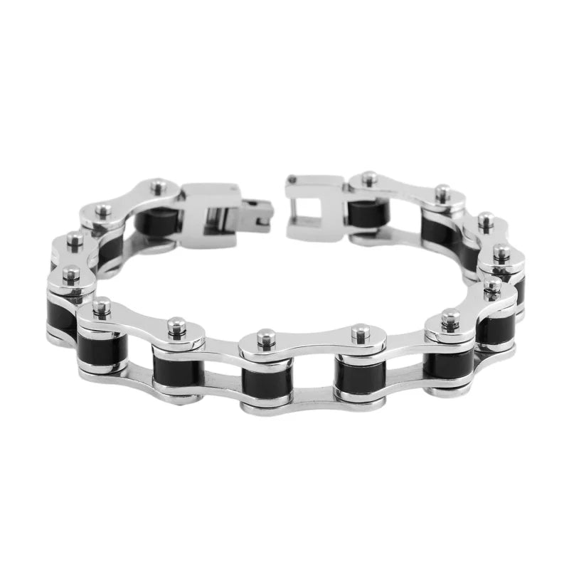 REBEL Stainless Steel Punk Style Geometric Chain Link Bracelet Rock Roll Motorcycle Bicycle Styles Matte Finis
