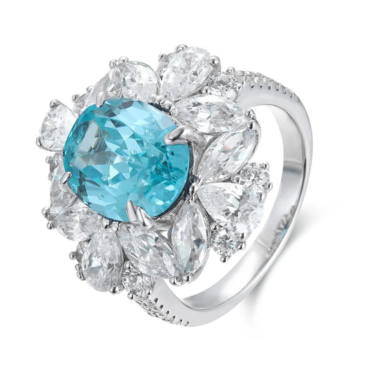 Gemfiori S925 Silver Cultivated Paraiba Ring Main Stone: 6.33CT Side Stones:6.27CT Weight: 7.92g