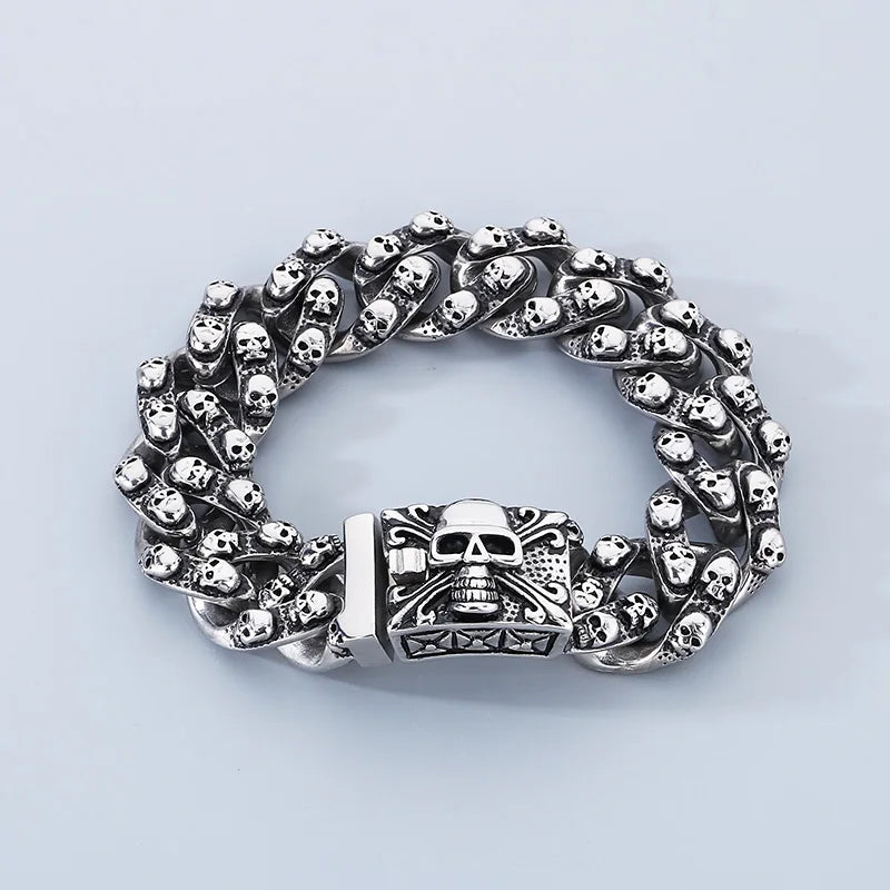 KALEN Punk Style Fine Jewelry Fashion Bracelets Stainless Steel Skull Links Bracelet for Men
