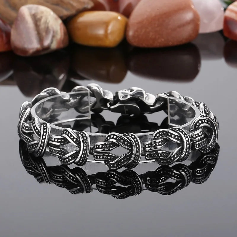 KALEN 220mm Punk Stainless Steel Knot Design Links Bracelet for Men