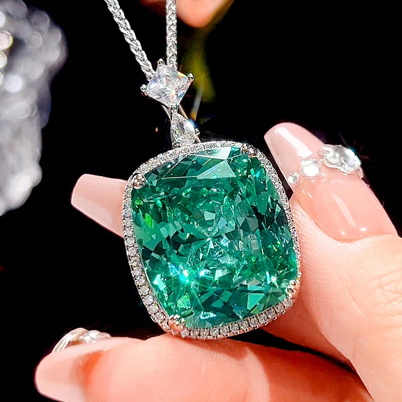 S&S Palace Retro Emerald Zircon Crystal square Jewelry Necklace Classic Brass Fashion Banquet Clothing Accessories