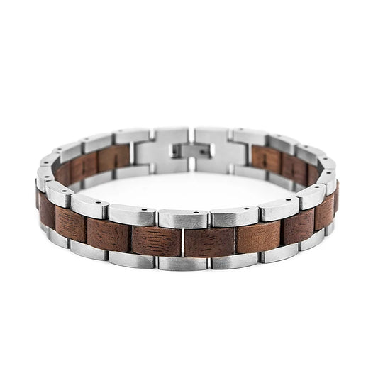 REBEL Wood Steel Mixed Combined Jewelry Bracelet Customized LOGO Handmade Wooden Bracelet for Women Men