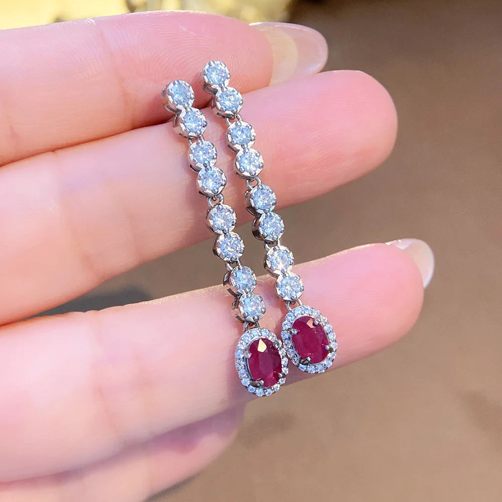 Gioiellieri Dainty Natural Ruby Drop Earrings Gold Plated 925 Silver Luxury Minimalist Claw Setting Yashiman Women's Third Party Appraisal
