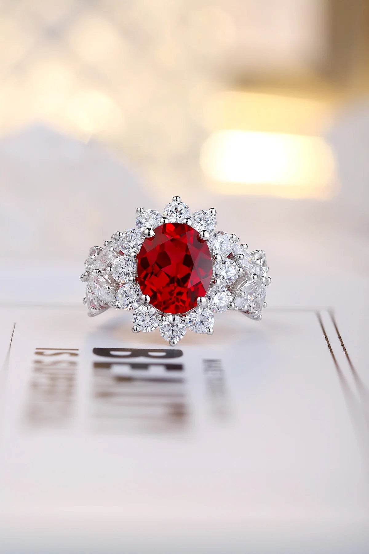Gemfiori Jewelry Trendy High Quality S925 Silver Cultivated Ruby Ring Unisex Engagement Ring for Wedding Party or Gift