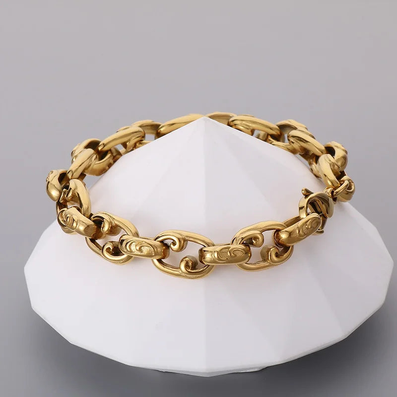 KALEN 220mm Unisex Gothic Elements Punk Gold/Silver Stainless Steel Links Bracelet