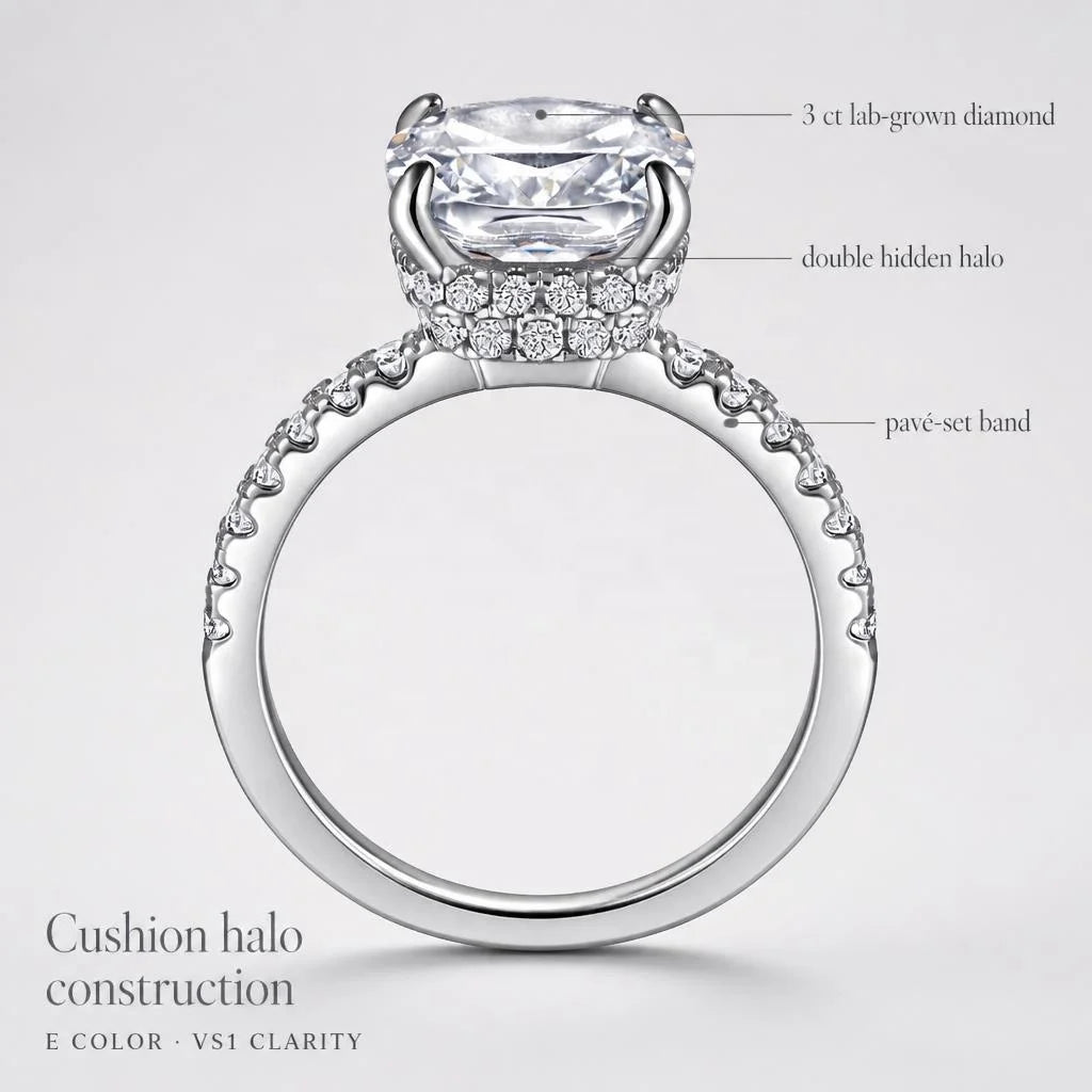 Gioiellieri Elegant Cushion Cut Lab Grown Diamond Ring IGI Certified 3ct E VS1 Clear Luminosity 9K 10K 14K 18K PT950 Women Fine Jewelry