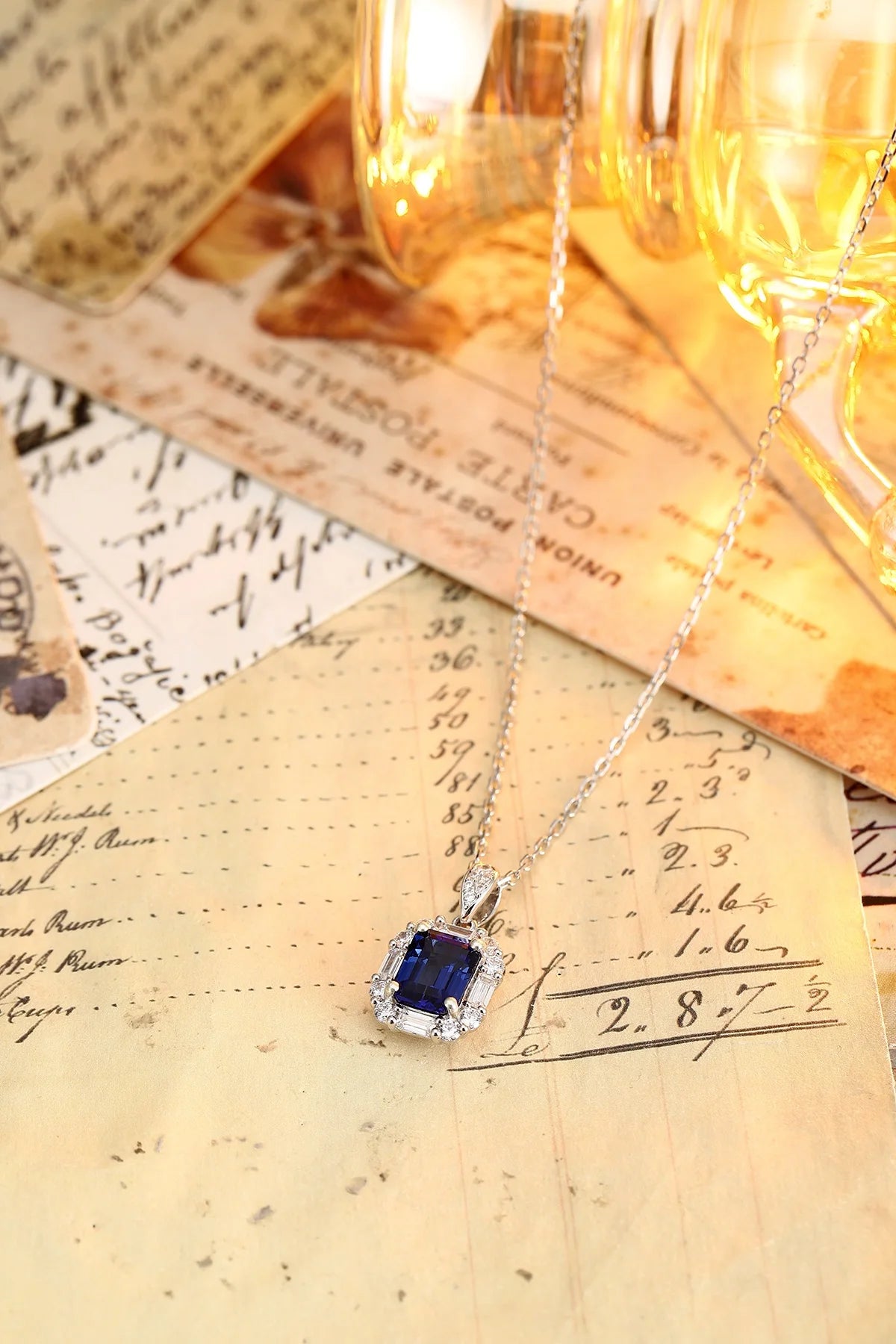 Gemfiori Anster 925 Sterling Silver High-quality Cultivated Sapphire Necklace - Suitable for Parties or As a Gift