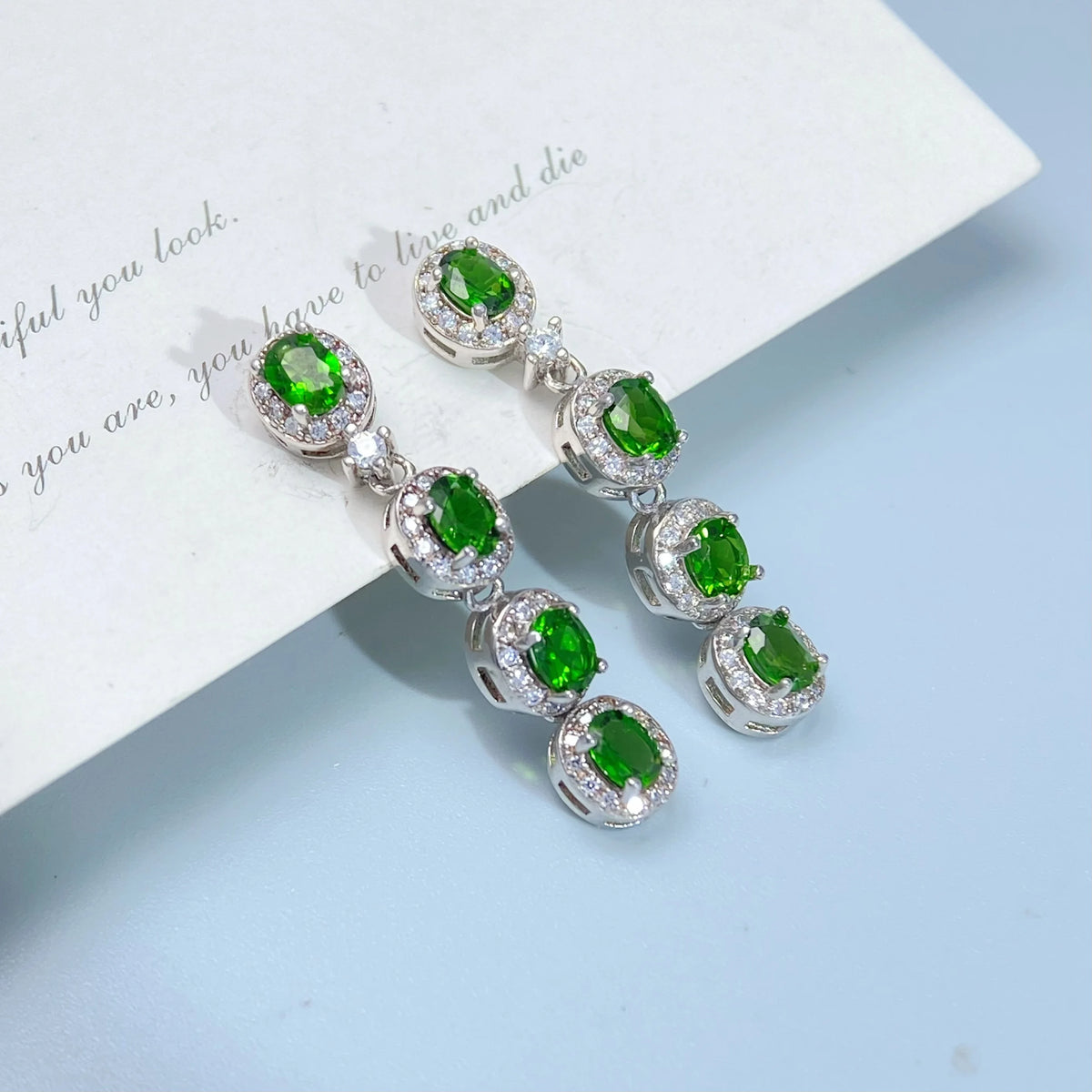 Gioiellieri Elegant Natural Chrome Diopside Drop Earrings S925 Sterling Silver for Women Fine Jewelry Green Gemstone Gift May Birthstone New