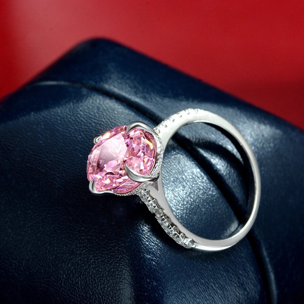 MuShan Jewelry Factory New 4 Carat Women Ring in Pink Egg Shape 925 Silver Ring 9*13 Shining Ice Flower Cut Pigeon Egg Style