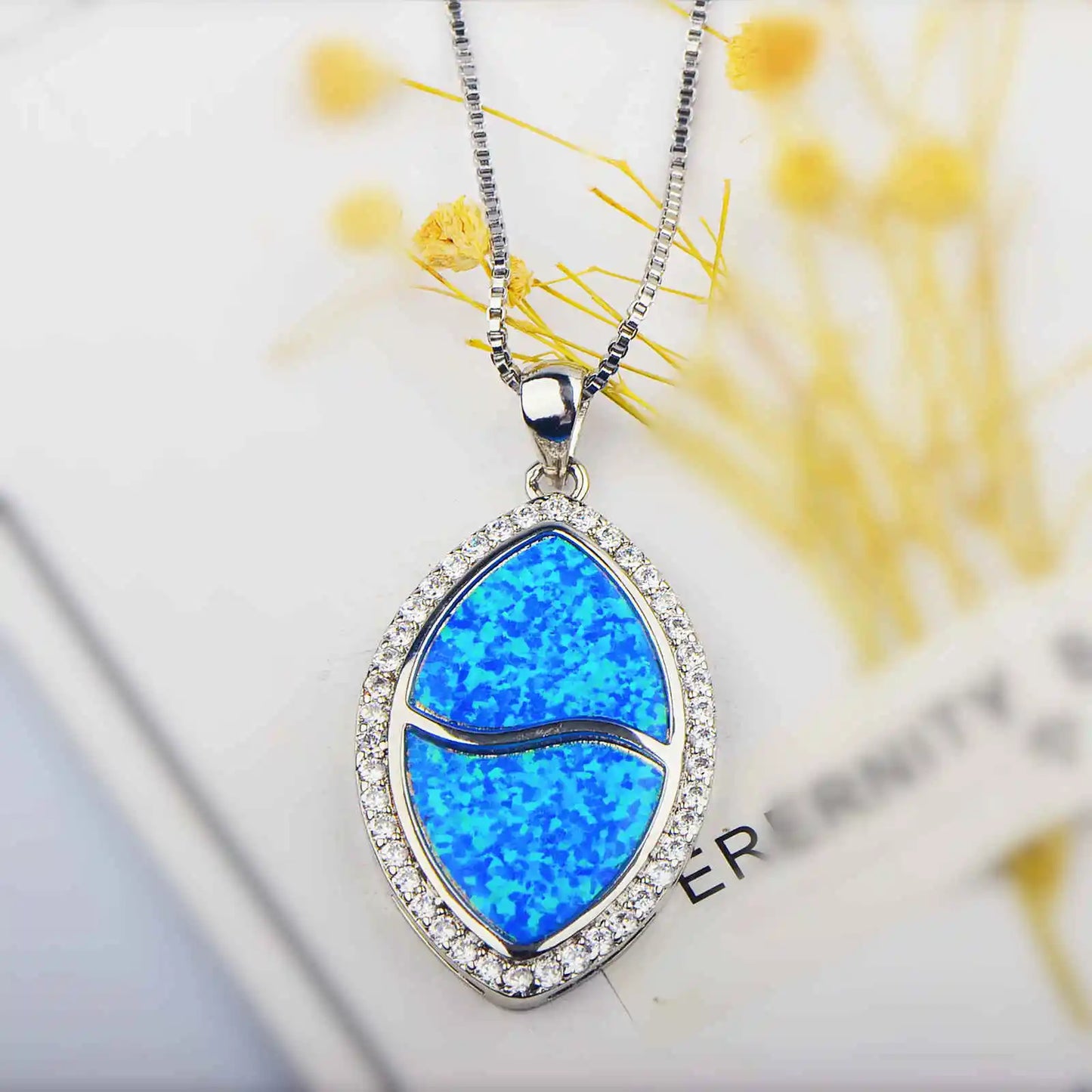 Vintage Opal Geometric Pendant Necklace Gold Plated Copper Alloy Box Chain Daily Wear Jewelry for Women Aobao