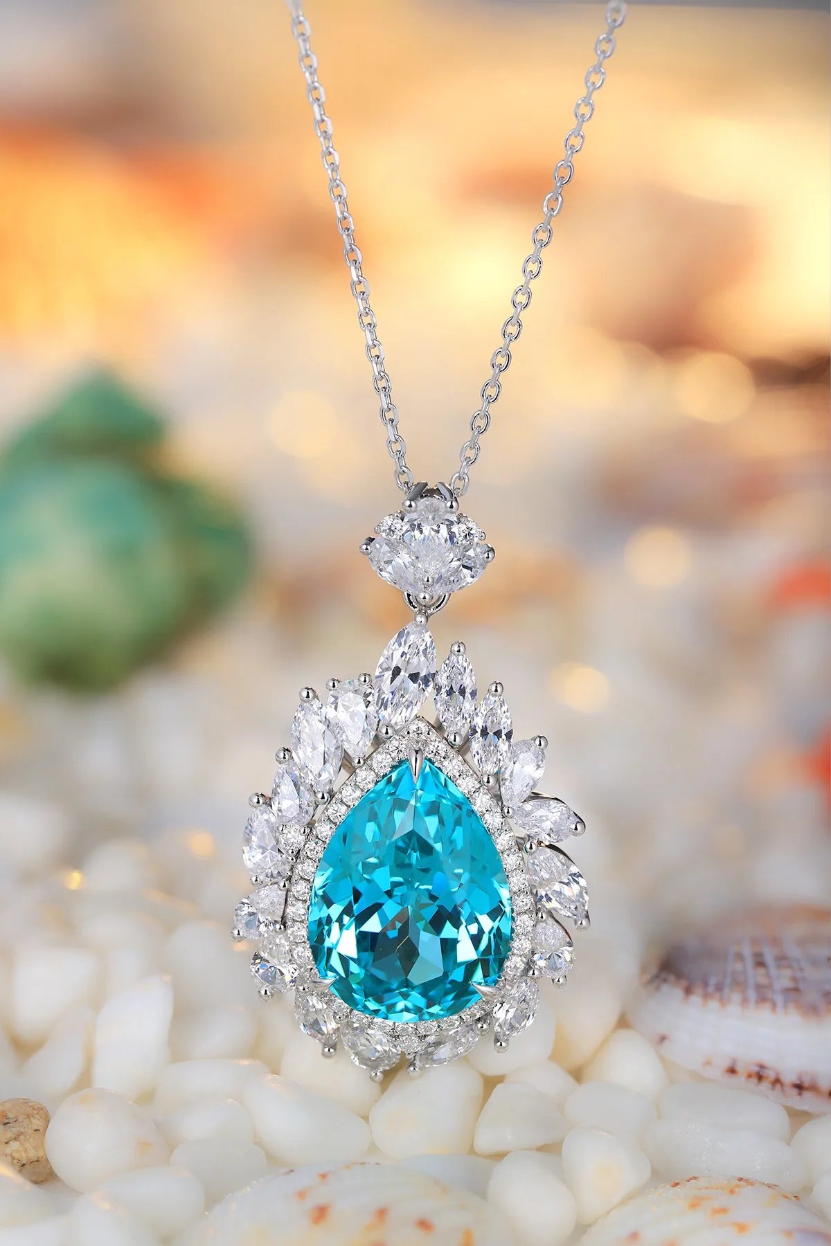 Gemfiori Anster 925 Sterling Silver High-quality Cultivated Paraiba Necklace - Suitable for Parties or As a Gift
