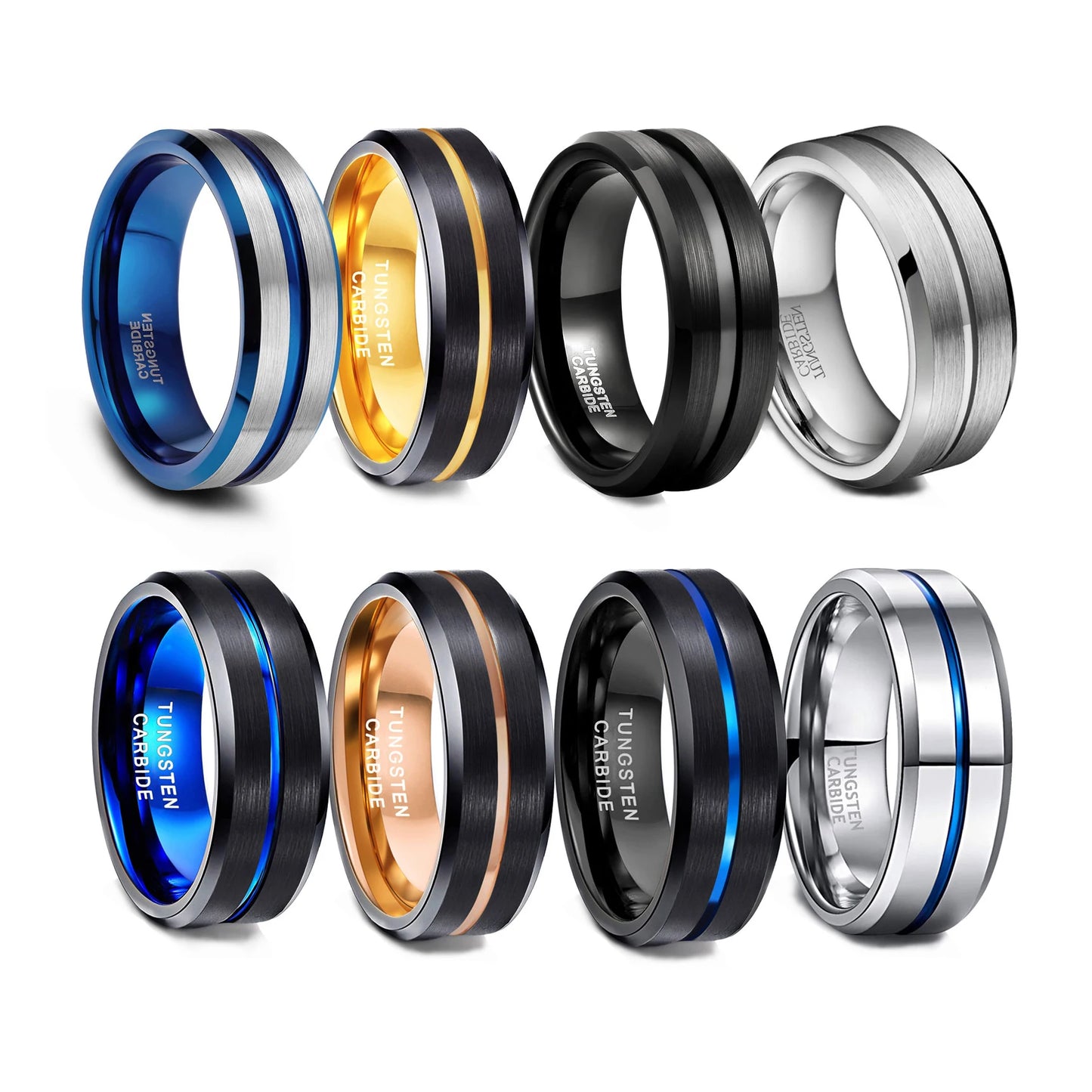 OAHLAN 8mm Black Gold Plated Tungsten Carbide Rings Blue Line Inlay Men Women Wedding Band Fashion Jewelry Customized Engraving