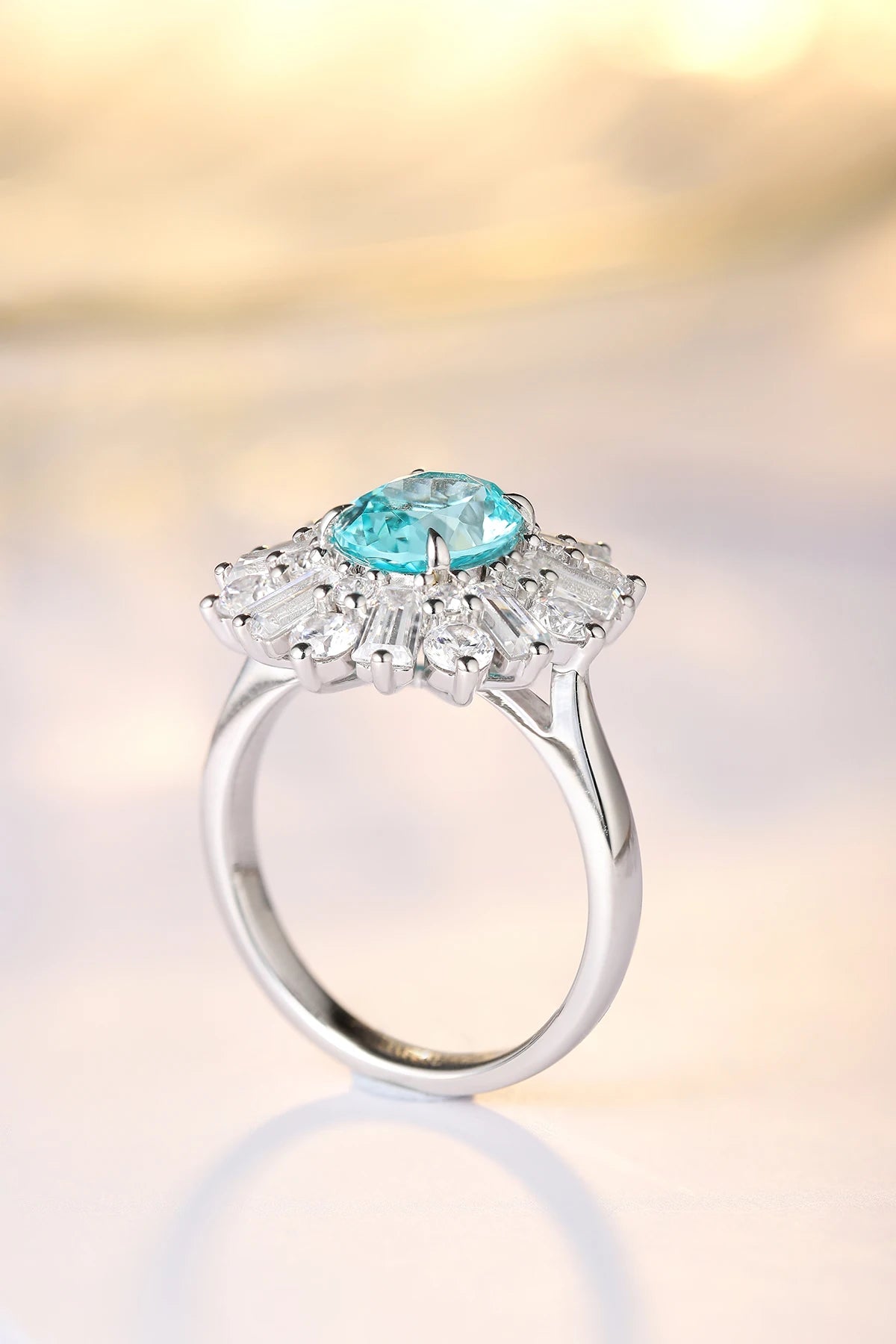 Gemfiori High Quality Lab Grown Paraiba Ring for Women Girls Jewellery Finger Jewelry 925 Sterling