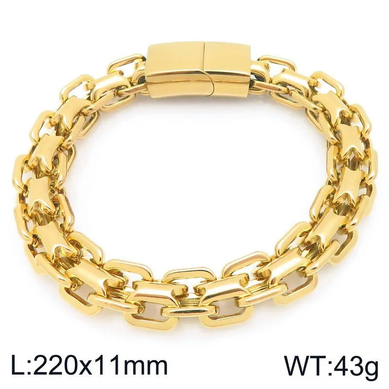 REBEL FASHIONISTA VEROMCA Pig-Nose Double-Row Stainless Steel Punk Wedding Bangle Bracelet with Hollow Magnetic Clasp