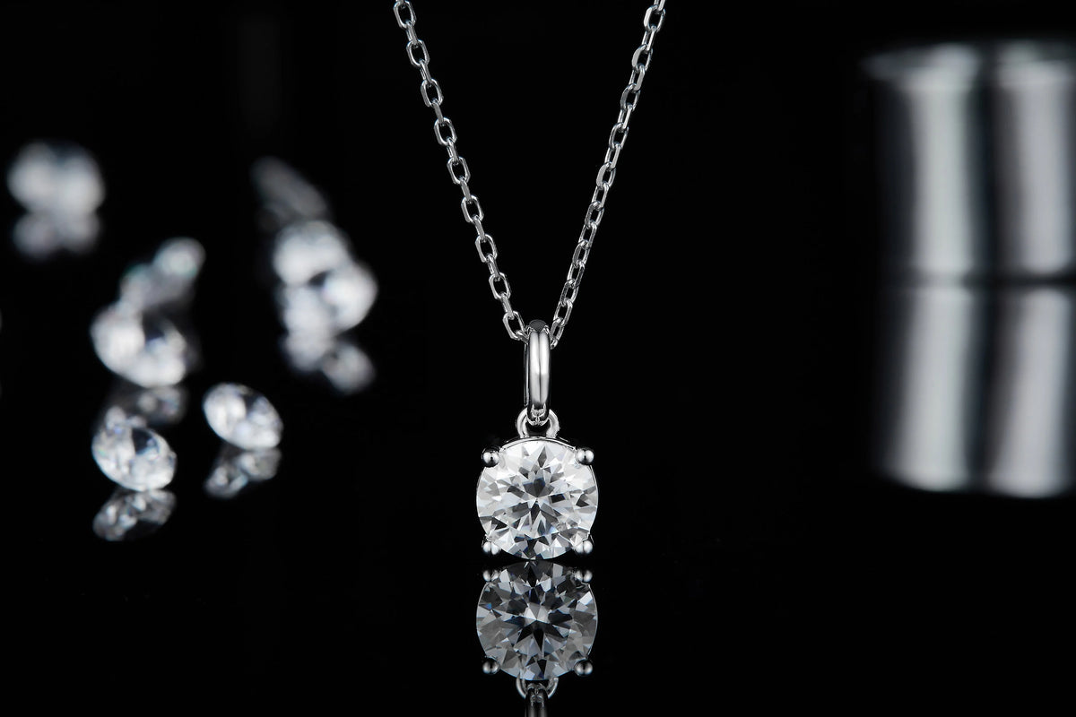 925 Sterling Silver Stud Earrings Round Moissanite Diamond Pendant Necklace Jewelry Set