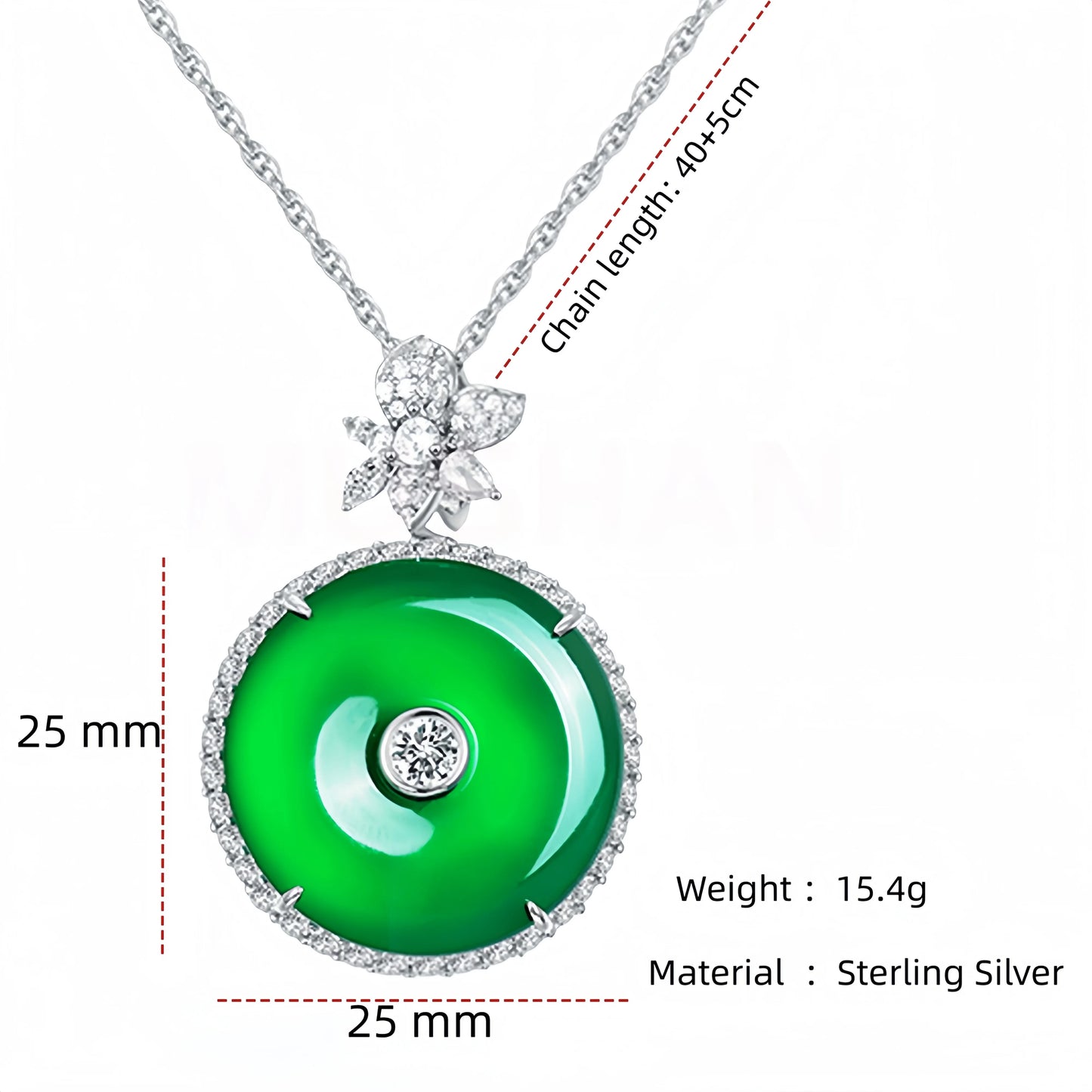 MUSHAN Jewelry Factory 925 Silver Luxury Geometric Chain Necklaces High Carbon Diamond Inlaid Emerald Green Pendant Necklace
