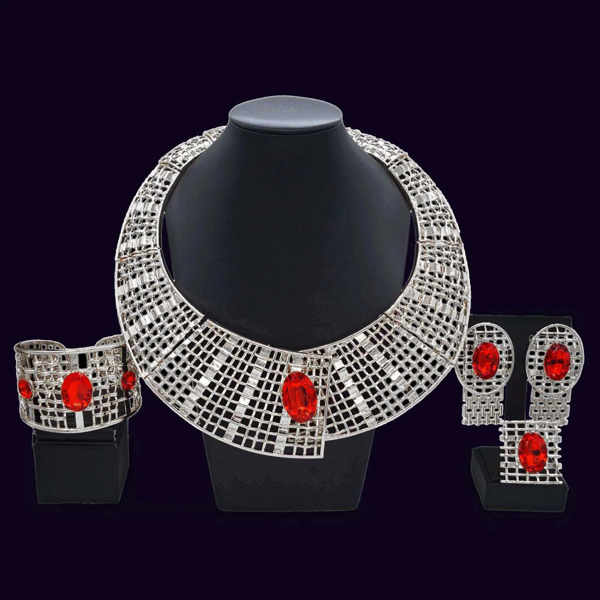 S&S 24K Gold Plated Statement Jewellery Set – Necklace, Bracelet, Earrings & Ring – Crystal & Rhinestone – Collection