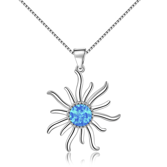 Shimmering Sunburst Necklace Aobao Opal Inlaid Center Stone Pendant Jewelry