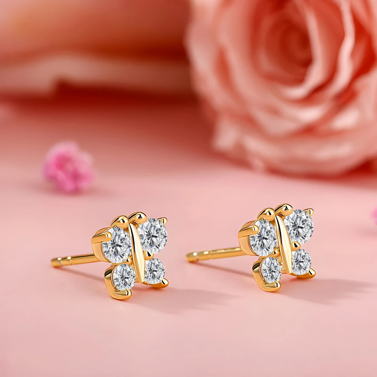 Gioiellieri Designer Style Fine Jewellery Factory Woman Luxury Gift Moissanite Hollow 14K Gold Butterfly Stud Earrings