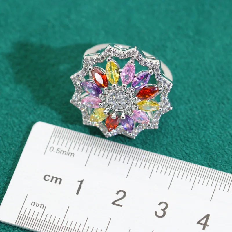 XOTICA Multicolor Zircon 925 Sterling Silver Jewelry Set for Women for Wedding Parties Bracelet Earrings Necklace Pendant Ring