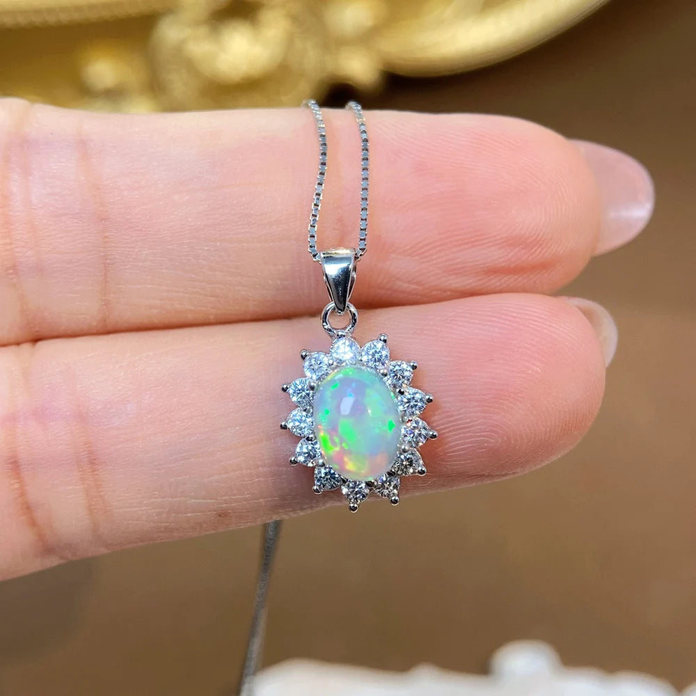 Gioiellieri Natural Ethiopian Opal Pendant with S925 Sterling Silver for Ladies Elegant Gemstone Jewelry Wedding Anniversary Gift Idea