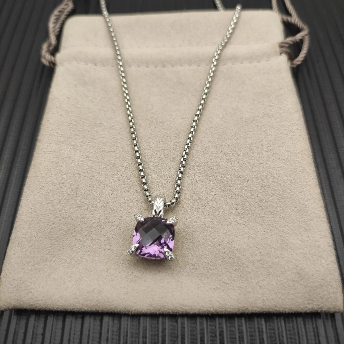 REDheart DY High-Quality Silver-Plated 11mm Four-Prong Diamond Necklace. Gold-Plated Colored Gemstone Necklace. Jewelry.