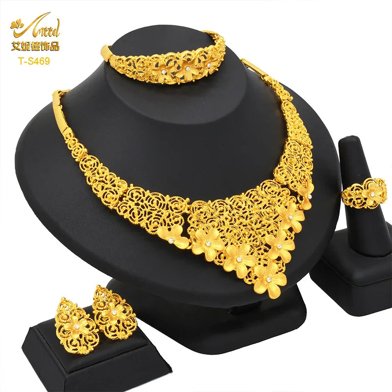 Gold Heart Bridal Jewellery Set | Necklace, Bracelet, Earrings & Ring | 24 Style Options