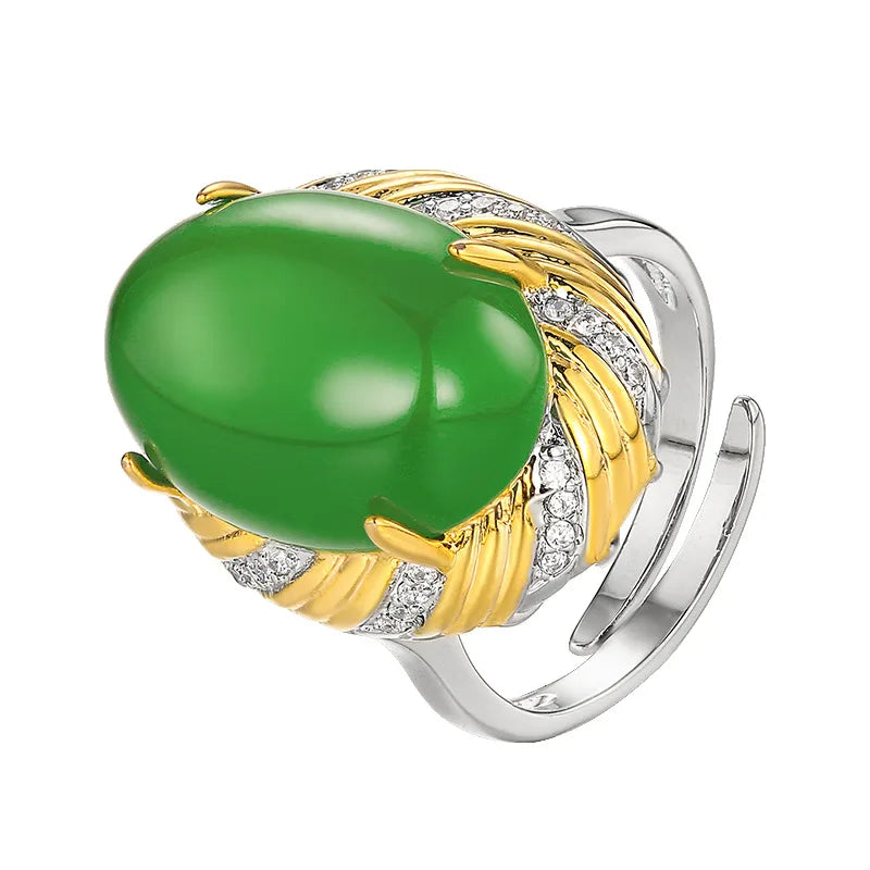 REDheart Fashion Trendy Flower Pattern 18K Gold Plated Two-Color Opening Ring Simulation Zircon Women's Luxury Set Pendant