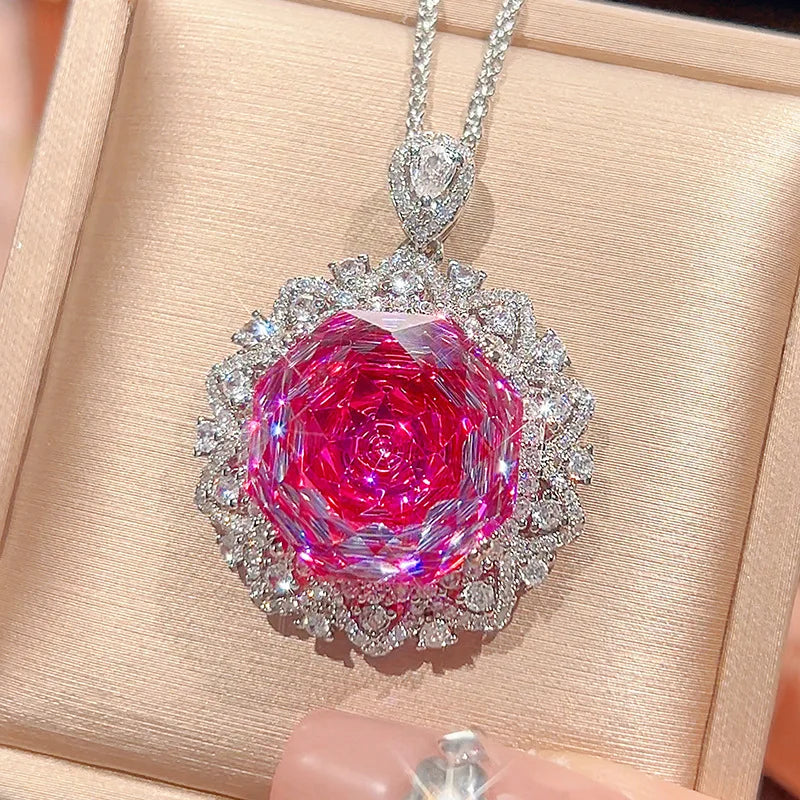 S&S Snowflake Crystal Zircon Charm Necklace — Green, Blue & Pink | S&S Collection