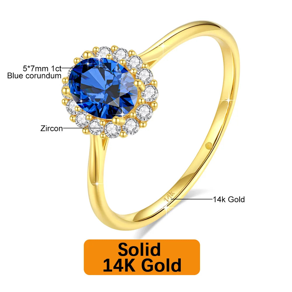 REDheart Fine Jewelry Corundum Sapphire Ruby Emerald Zircon Oval Gemstone Woman Engagement Wedding Halo Oro De 14 k Gold Hollow Rings