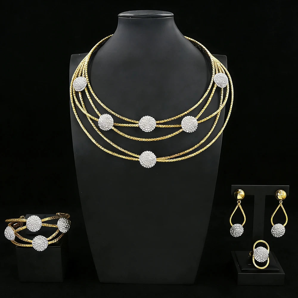 Brazilian Luxury Gold-Plated Jewelry Sets Necklace Bracelet Earrings Ring Four-Piece Sets Colorful Women's Wedding Jewellery Set