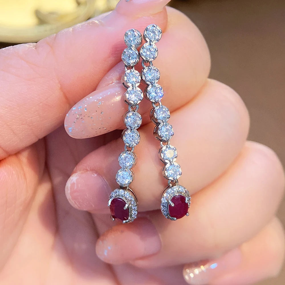Gioiellieri Dainty Natural Ruby Drop Earrings Gold Plated 925 Silver Luxury Minimalist Claw Setting Yashiman Women's Third Party Appraisal
