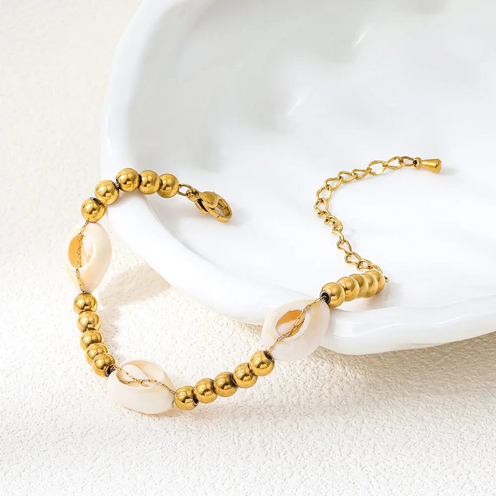 JOOLIM 18K PVD Gold Plated Waterproof Stainless Steel Fashion Shell Pendant Ball Bracelet for Women Wholesale Jewelry