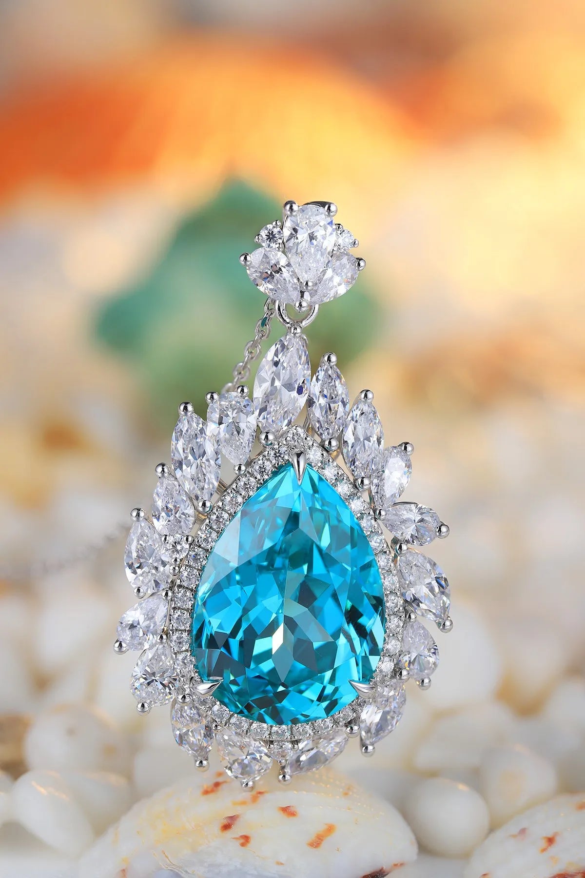 Gemfiori Anster 925 Sterling Silver High-quality Cultivated Paraiba Necklace - Suitable for Parties or As a Gift