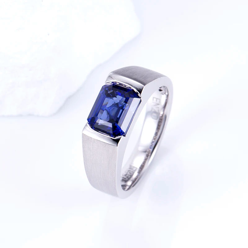 Gemfiori MSR-1506 PT950 Luxury Engagement Ring 7x9mm Emerald Cut Lab Sapphire Stones Lab Grown Diamond Ring