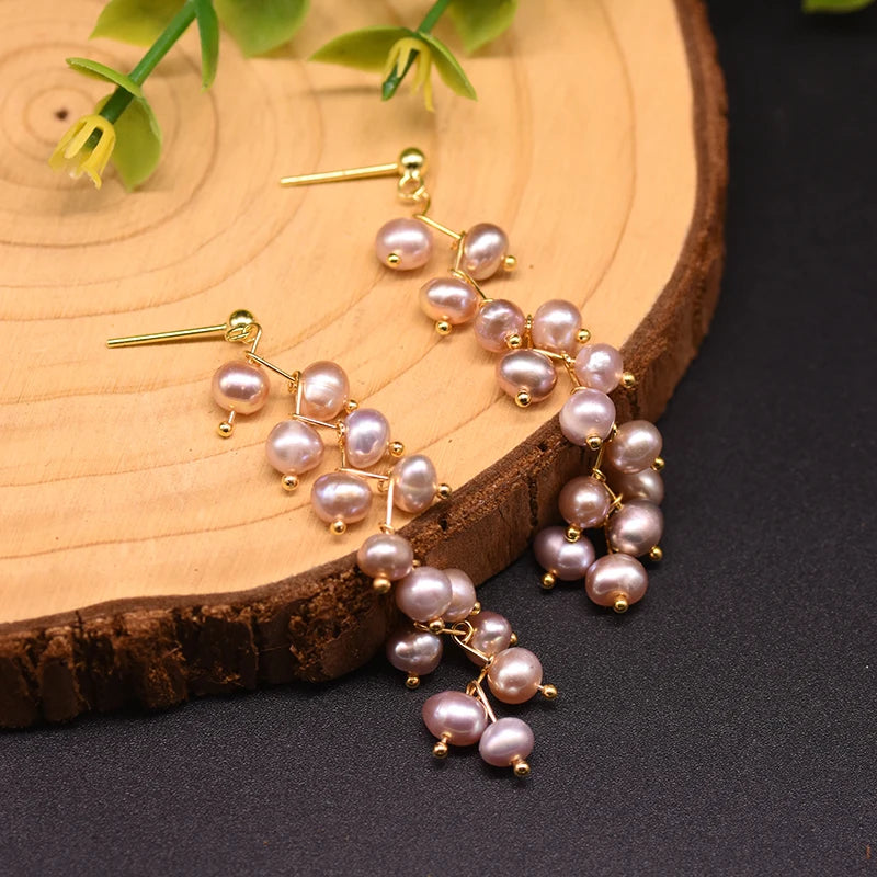 Natural Purple Freshwater Pearl Long Tassel Drop Earrings for Women Wedding Handmade Jewelry Kolczyki Damskie