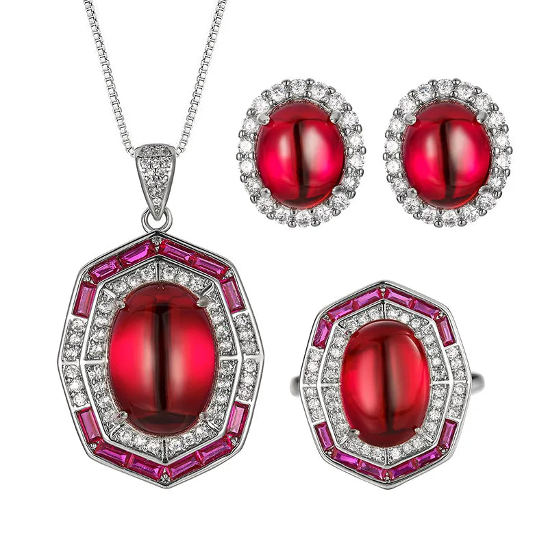 Gemfiori 2025 New Jewelry Simulation Red Corundum Retro Zircon Light Luxury Set Valentine's Day Gift