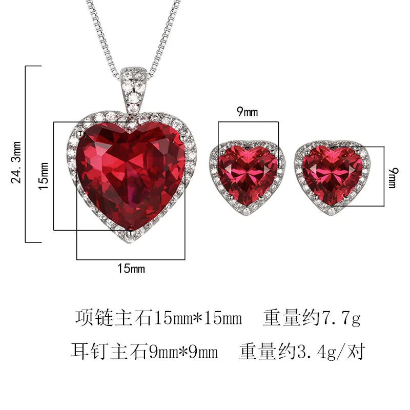 REDheart Zircon-Inlaid 18K Gold-Plated Trendy Women's Copper Bottom Simulation Blue Spike Heart Pendant Wedding Jewelry Set