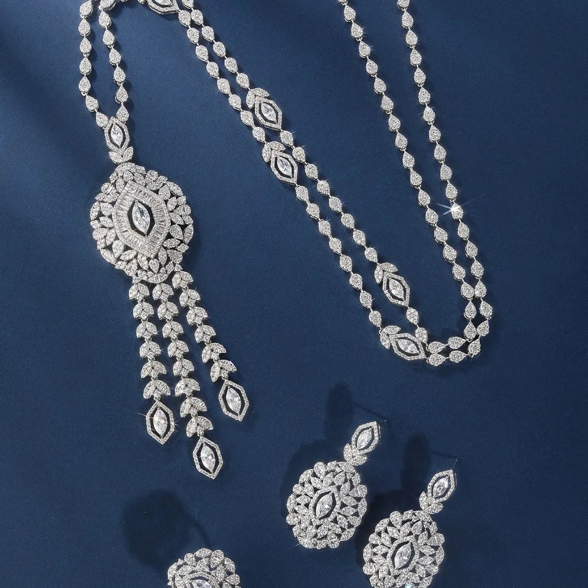 Long Tassel Necklace Set for Women's Cubic Zirconia Bridal Jewelry Trendy Sweater Necklace with Pendant
